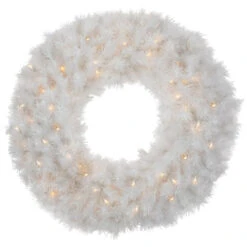 Northlight Pre-Lit White Alaskan Pine Artificial Christmas Wreath, 36-Inch, Warm White LED Lights