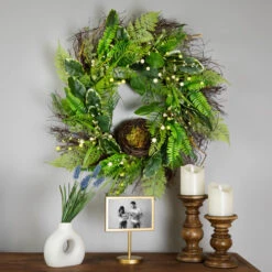 Northlight Green And Brown Foliage Artificial Spring Wreath With Nest - 24" - Unlit -Christmas Decor Sale northlight vm18638 styled 01 20614.1716584134