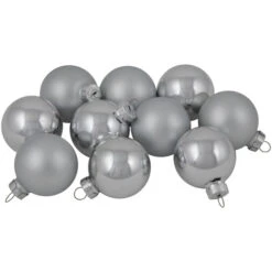 Northlight 10ct Silver Shiny And Matte Glass Ball Christmas Ornaments 1.75" (45mm)