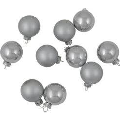 Northlight 10ct Silver Shiny And Matte Glass Ball Christmas Ornaments 1.75" (45mm) -Christmas Decor Sale northlight wy0072820silver 05 79794.1700327071