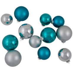 Northlight 72ct Turquoise Blue And Silver 2-Finish Glass Christmas Ball Ornaments 4" (100mm) -Christmas Decor Sale northlight wy15218 005 46898.1700327066