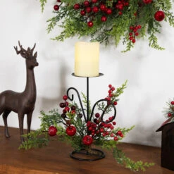 Northlight Apples And Berries Christmas Pillar Candle Holder - 10" - Green And Red -Christmas Decor Sale northlight yk95974 styled 02 59321.1722387417