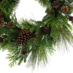 Northlight Real Touch™? Pinecones And Jingle Bells Artificial Christmas Wreath - 26" - Unlit -Christmas Decor Sale northlight yk95982 02 19686.1722387415