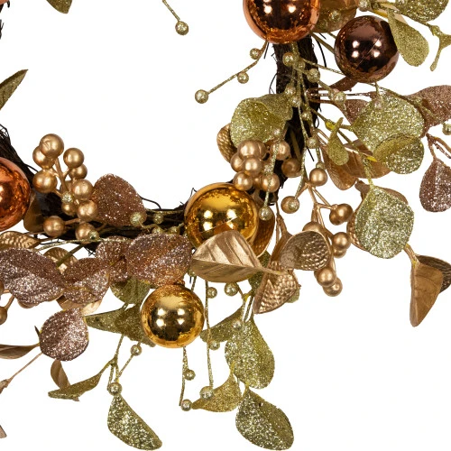 Northlight Ball Ornament Glittered Artificial Christmas Wreath - 24" - Gold And Copper Tone 7 Northlight Ball Ornament Glittered Artificial Christmas Wreath - 24" - Gold And Copper Tone - Image 5