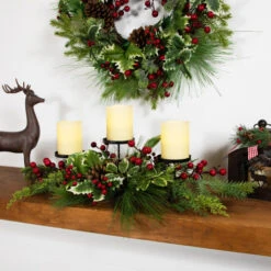 Northlight Holly And Berries Christmas Pillar Candle Holder With Pine Cones - 28" -Christmas Decor Sale northlight yk95994 styled 01 67870.1722387411