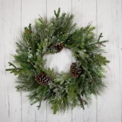 Northlight Frosted Mixed Pine And Cedar Artificial Christmas Wreath - 28" - Unlit -Christmas Decor Sale northlight yk95995 floor 01 86378.1722387422