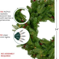 Northlight Real Touch™? Pre-Lit Mixed Winter Berry Pine Artificial Christmas Wreath - 24" - Clear Lights -Christmas Decor Sale northlight z27678 thumbnail jan29 2024 75630.1706639960