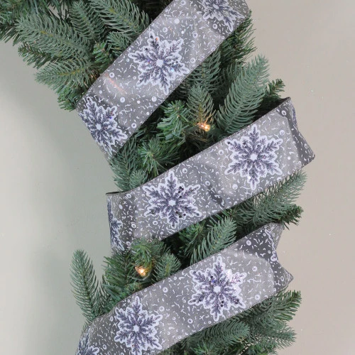 Northlight Gray And White Glitter Snowflake Christmas Wired Craft Ribbon 2.5" X 16 Yards 4 Northlight Gray And White Glitter Snowflake Christmas Wired Craft Ribbon 2.5" X 16 Yards - Image 2