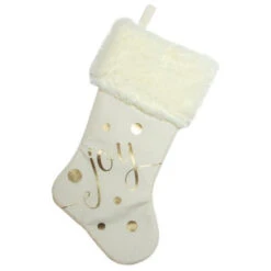 Northlight 19" Ivory White And Gold "Joy" Christmas Stocking With White Faux Fur Cuff