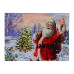 Northlight Lighted Santa With Christmas Tree Canvas Wall Art - 11.75" X 15.75"