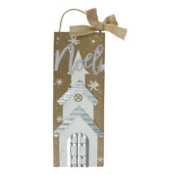 Northlight 12.5 White Church And Snowflakes With Metal Noel Wooden Christmas Wall Decoration