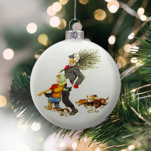 Northlight 3" Norman Rockwell 'Bringing Home The Tree' Glass Christmas Disc Ornament 4 Northlight 3" Norman Rockwell 'Bringing Home The Tree' Glass Christmas Disc Ornament - Image 2