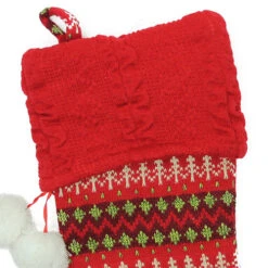 Northlight 19" Red And Green Sweater Knit Christmas Stocking With Pom Poms -Christmas Decor Sale northlight530126go 95384.1636632936