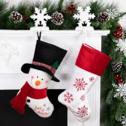 Northlight 19" Red And White Velvet Embroidered Snowflake Christmas Stocking -Christmas Decor Sale northlight 530093go styled 09413.1680694188