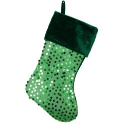Northlight 20" Shiny Metallic Green Sequined Christmas Stocking With Velveteen Cuff