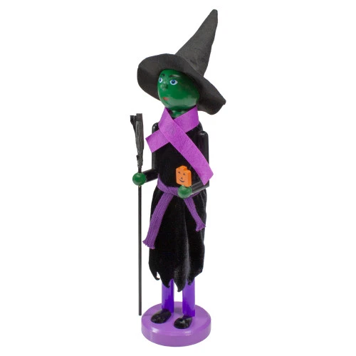 Witch Jack-O-Lantern Halloween Nutcracker With Broom - 14" - Black And Green 5 Witch Jack-O-Lantern Halloween Nutcracker With Broom - 14" - Black And Green - Image 3