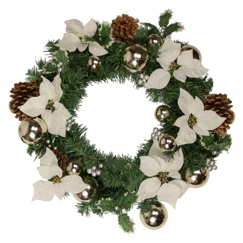 Decorated Cream Colored Poinsettia And Berry Artificial Christmas Wreath, 24-Inch, Unlit 3 Decorated Cream Colored Poinsettia And Berry Artificial Christmas Wreath, 24-Inch, Unlit