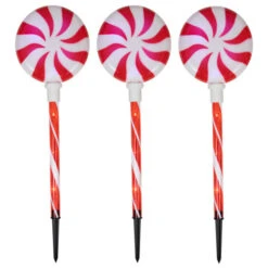 Northlight Set Of 3 Lighted LED Peppermint Candy Christmas Pathway Markers 26"