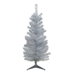 4' Holographic Silver Tinsel Slim Artificial Christmas Tree - Unlit