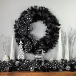 Northlight Pre-Lit Battery Operated Black Bristle Christmas Wreath - 36" - Warm White LED Lights
