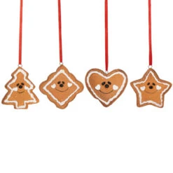 Northlight Set Of 4 Gingerbread Heart, Star, Tree And Diamond Christmas Ornaments 2.5"
