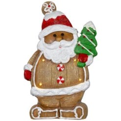 Northlight Lighted Gingerbread Santa With Frosted Tree Christmas Figure - 16"