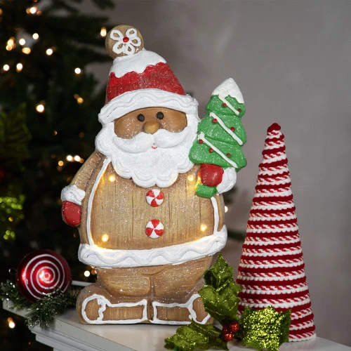 Northlight Lighted Gingerbread Santa With Frosted Tree Christmas Figure - 16" 4 Northlight Lighted Gingerbread Santa With Frosted Tree Christmas Figure - 16" - Image 2