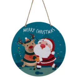 Northlight 8" Santa And Reindeer "Merry Christmas" Disc Ornament