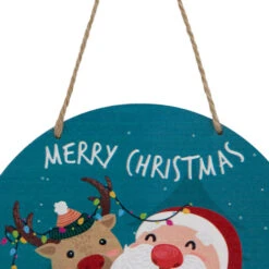 Northlight 8" Santa And Reindeer "Merry Christmas" Disc Ornament -Christmas Decor Sale northlight df94801 2 25632.1693409626