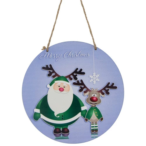 Northlight 8" Blue And Green Santa And Reindeer "Merry Christmas" Disc Ornament 3 Northlight 8" Blue And Green Santa And Reindeer "Merry Christmas" Disc Ornament