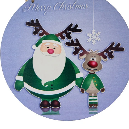 Northlight 8" Blue And Green Santa And Reindeer "Merry Christmas" Disc Ornament 6 Northlight 8" Blue And Green Santa And Reindeer "Merry Christmas" Disc Ornament - Image 4