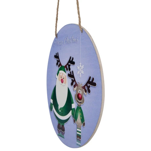 Northlight 8" Blue And Green Santa And Reindeer "Merry Christmas" Disc Ornament 7 Northlight 8" Blue And Green Santa And Reindeer "Merry Christmas" Disc Ornament - Image 5