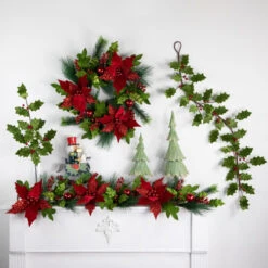 Northlight Glittered Holly With Berry Christmas Garland - 3.5' X 9" - Unlit -Christmas Decor Sale northlight df94862 styled2020also20use20for20df948662c20df948652c20df94821 92100.1693409627