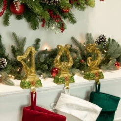 Northlight Glittered Harp Christmas Stocking Holders - 7" - Gold Finish - Set Of 3 -Christmas Decor Sale northlight dw15126 styled20copy 33260.1691247509