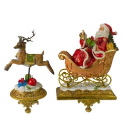Northlight Santa And Reindeer Glittered Christmas Stocking Holders - 9.5” - Gold - Set Of 2