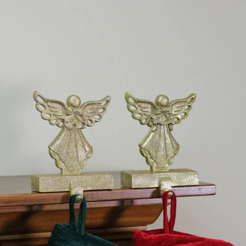 Northlight Angel Glittered Christmas Stocking Holders - 5.5" - Gold - Set Of 2 9 Northlight Angel Glittered Christmas Stocking Holders - 5.5" - Gold - Set Of 2 - Image 7
