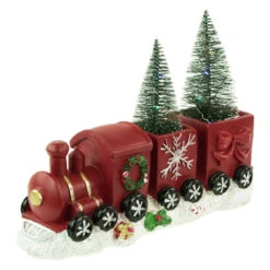 Northlight LED Lighted Frosted Trees In Train Christmas Decoration - 12" - Red And Gold