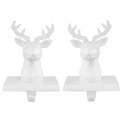 Northlight Set Of 2 White Reindeer Head Christmas Stocking Holders 5.75"