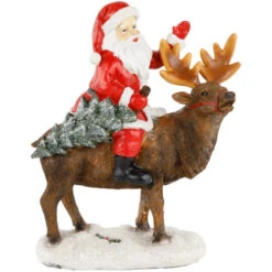 Santa Claus On A Reindeer Holding A Frosted Pine Tree Christmas Figurine - 8.25" -Christmas Decor Sale northlight dw94652 03 41589.1694101353