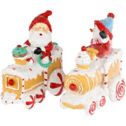 Santa And Snowman On Gingerbread Train Car Christmas Figurines - 6.75" - Set Of 2 -Christmas Decor Sale northlight dw99411 04 08745.1694101352