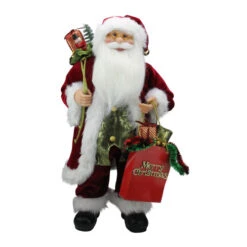 Northlight 24" Red And White Santa Claus With Gift Bags And Green Vest Christmas Figure