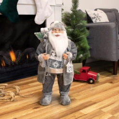 Northlight 24" Gray And White Santa Claus With Lantern Christmas Figure -Christmas Decor Sale northlight e85385 styled 10230.1658950404