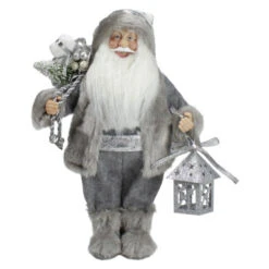 Northlight Faux Fur Standing Santa Claus Christmas Figurine With Bag And Lantern - 12"