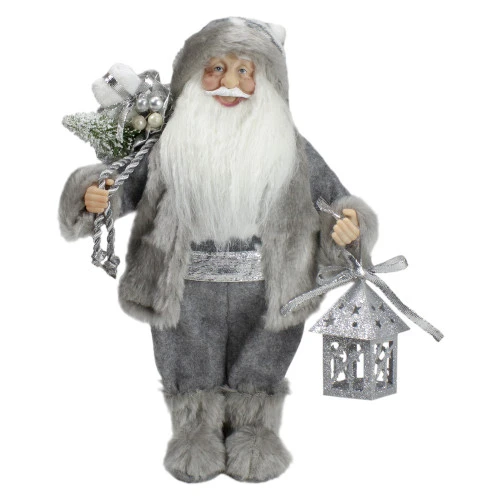Northlight Faux Fur Standing Santa Claus Christmas Figurine With Bag And Lantern - 12" 3 Northlight Faux Fur Standing Santa Claus Christmas Figurine With Bag And Lantern - 12"