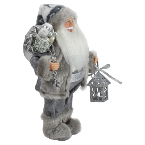 Northlight Faux Fur Standing Santa Claus Christmas Figurine With Bag And Lantern - 12" 6 Northlight Faux Fur Standing Santa Claus Christmas Figurine With Bag And Lantern - 12" - Image 4
