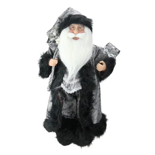 Northlight Standing Santa Claus Christmas Figure With Sack - 16" - Silver And Black 3 Northlight Standing Santa Claus Christmas Figure With Sack - 16" - Silver And Black