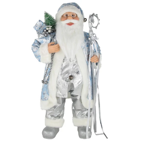 Northlight 24" Blue And Silver Ice Palace Santa Claus With Staff And Bag Christmas Figure 3 Northlight 24" Blue And Silver Ice Palace Santa Claus With Staff And Bag Christmas Figure