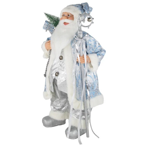 Northlight 24" Blue And Silver Ice Palace Santa Claus With Staff And Bag Christmas Figure 6 Northlight 24" Blue And Silver Ice Palace Santa Claus With Staff And Bag Christmas Figure - Image 4