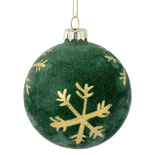 Northlight 4ct Green Velvet Glass Christmas Ball Ornaments With Gold Snowflakes 3" (80mm) 6 Northlight 4ct Green Velvet Glass Christmas Ball Ornaments With Gold Snowflakes 3" (80mm) - Image 4