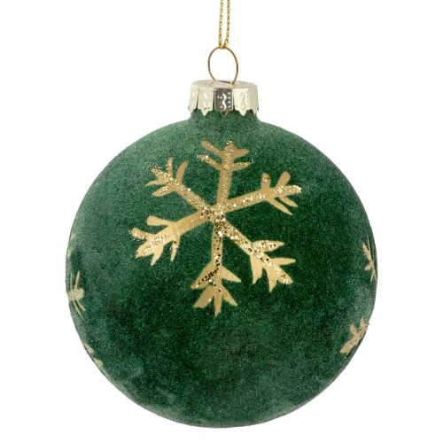 Northlight 4ct Green Velvet Glass Christmas Ball Ornaments With Gold Snowflakes 3" (80mm) 5 Northlight 4ct Green Velvet Glass Christmas Ball Ornaments With Gold Snowflakes 3" (80mm) - Image 3
